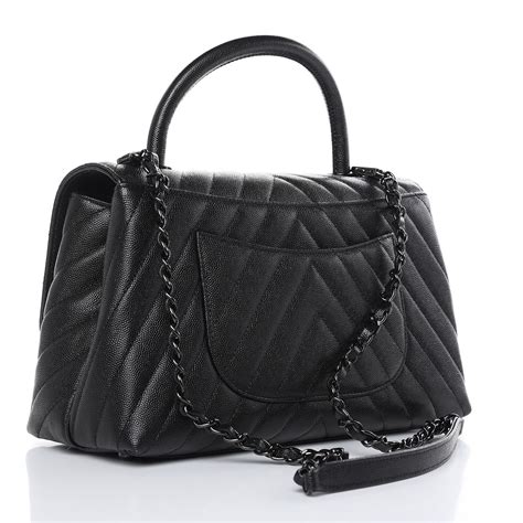 CHANEL Caviar Chevron Quilted Small Coco Handle Flap So 